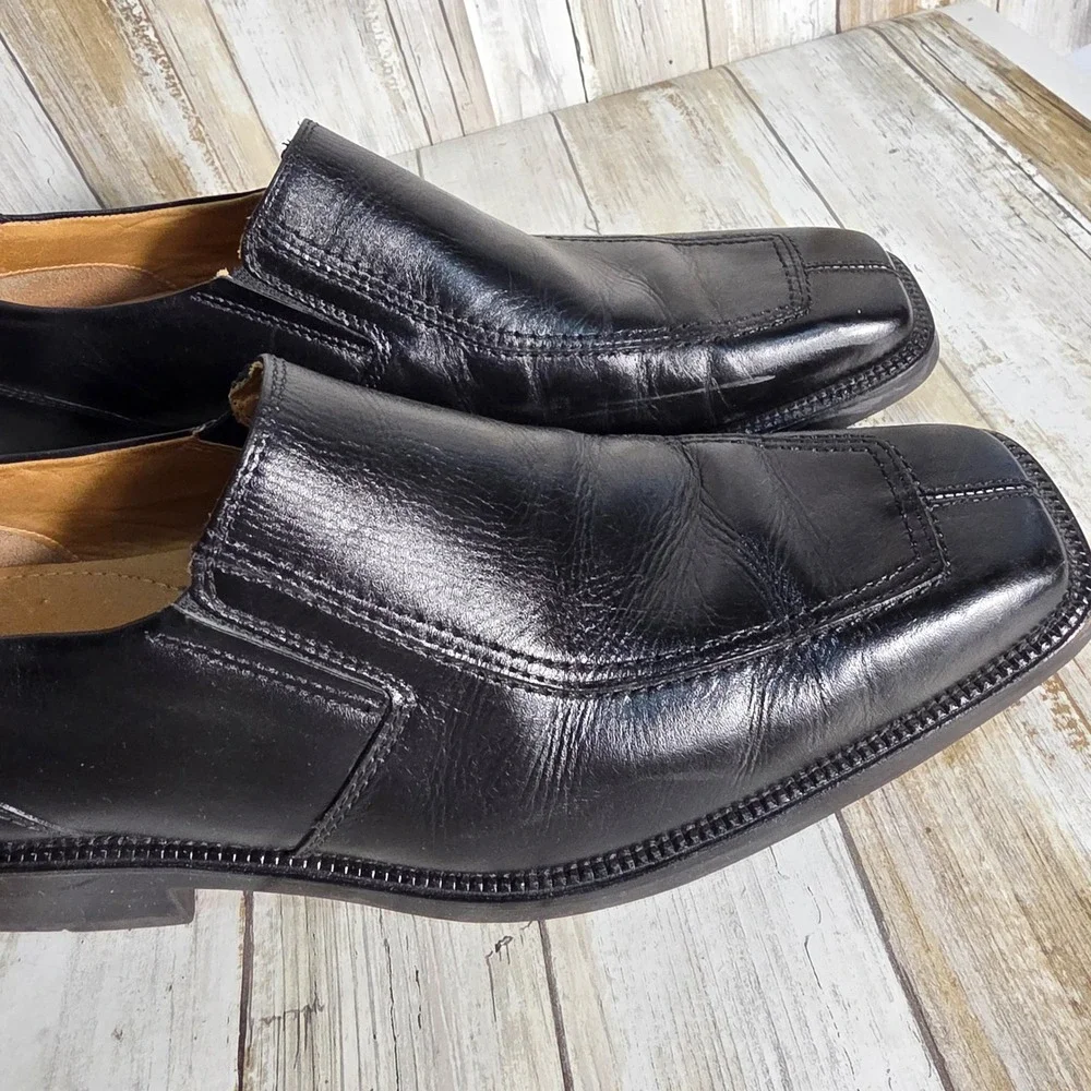 Apt 9 Walker Mens Black Leather Slip On Square Toe Dress Loafers Shoes 9.5 M